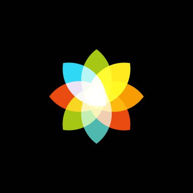İzole soyut yıldız renkli logosu. Renkli çiçek logosu. Lotus vektör logotürü. Gladiolus vektör logosu. Nergis vektör logosu. Organik doğa simgesi. Tarımrenkli simgesi. Saydam efekt stilize.