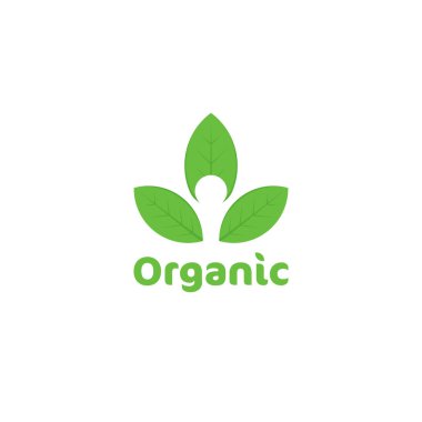 İzole edilmiş yeşil organik logo. Soyut insan silueti. Simgeyi bırakır. Forest ürünleri etiketi. Doğa çizimi. Sağlıklı gıda imajı. Erkek hatları. Eko hasat.