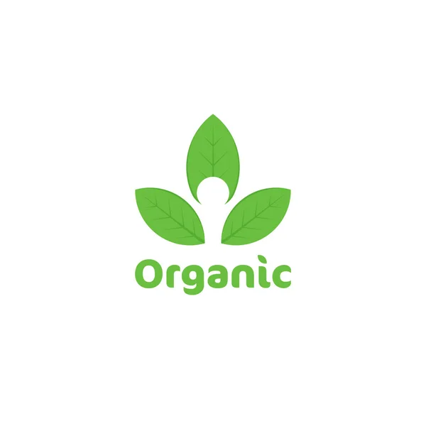 Isolated green organic logo. Abstract human silhouette. Leaves icon. Forest products label. Nature illustration. Healthy food image. Mans contour. Eco harvest. — Stock Vector