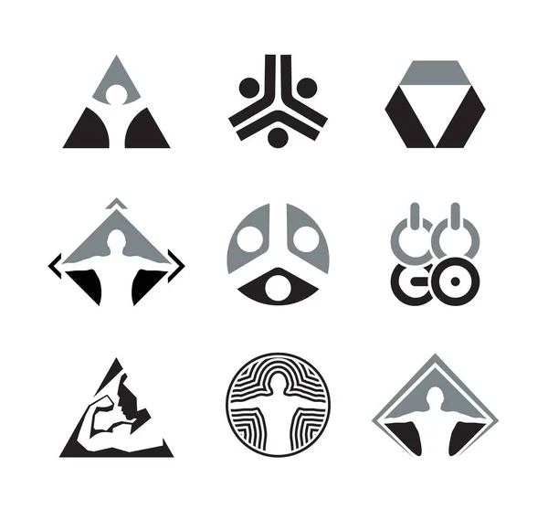 Set vector deporte logo. Iconos humanos abstractos atléticos. Plantilla emblema GYM . — Archivo Imágenes Vectoriales
