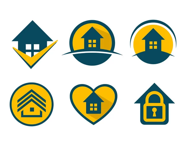 Home, Logo-Vorlage für Unternehmen, Verkauf, Kauf und Miete. Symbol für Immobilientransaktionen. Reihe von Vektorsymbolen. — Stockvektor
