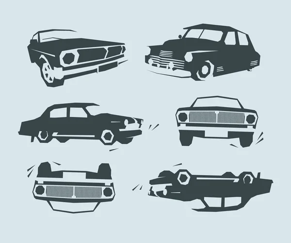 Retro muscle cars, abstrakcyjna sylwetka, prosty kształt retro płaski i vintage design. Wystawa samochodów, stare samochody. — Wektor stockowy