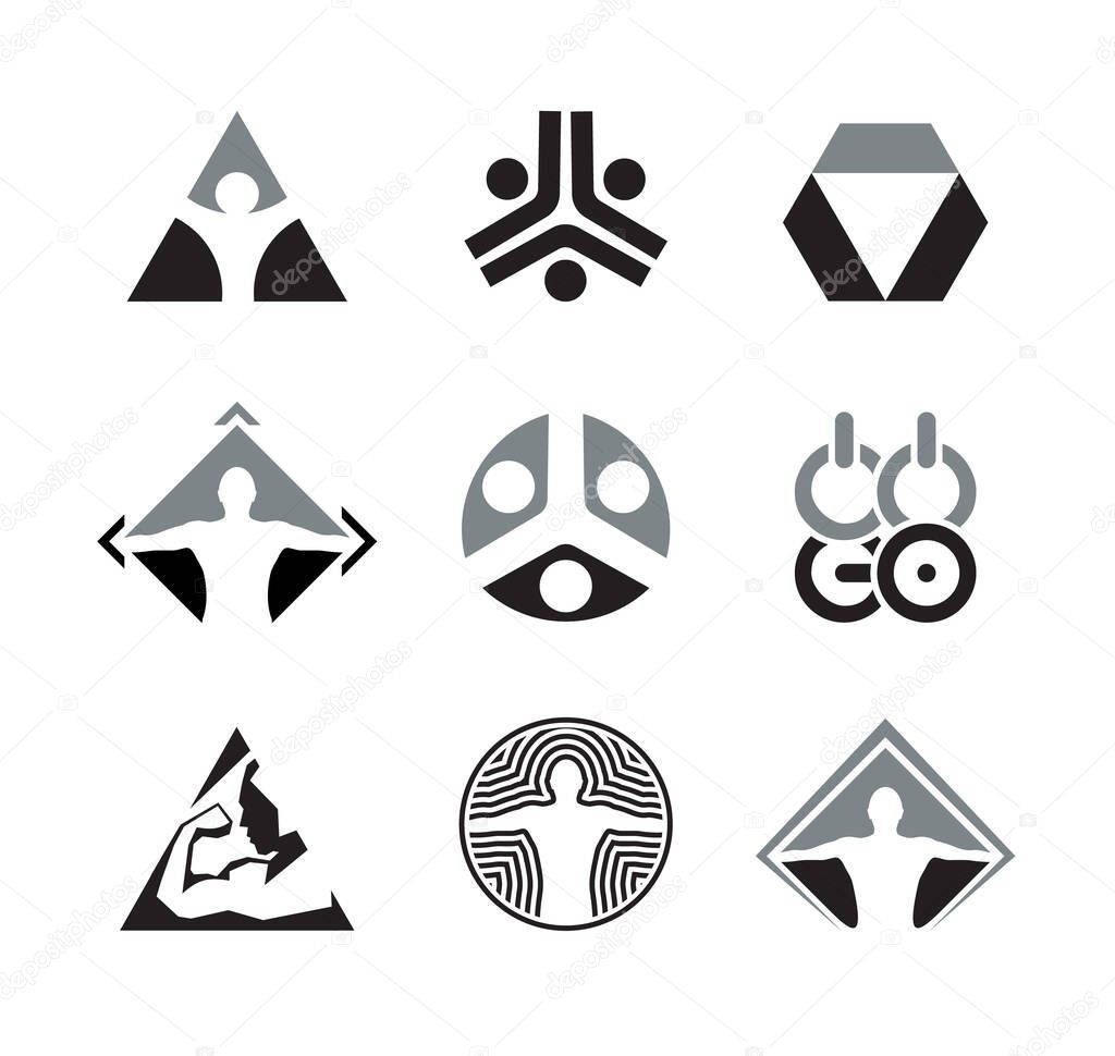 Set vector sport logo. Athletic abstract humans icons. GYM emblem template