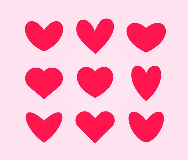 Rózsaszín szív vektor ikon készlet, Valentin napi dekoráció, lapos stílus jelek. — Stock Vector