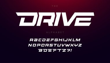 Hızlı yarış, savaş, hızlı dağıtım veya poster sürücüsü tipografi tasarımı için dinamik eğimli ve geometrik kesimli yazı tipi kalın italik harfleri kullan.