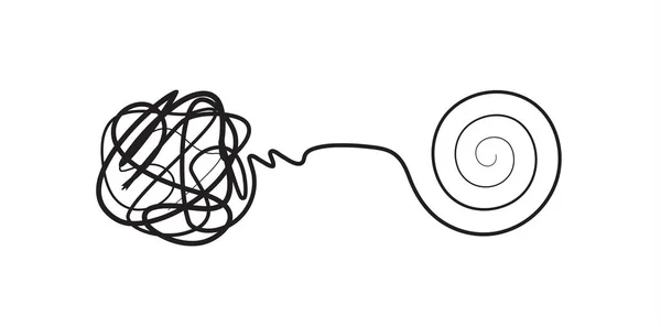 Lignes complexes noeud simplifié en spirale simple, icône de résolution de problèmes complexes, concept de conception, illustration vectorielle isolée — Image vectorielle