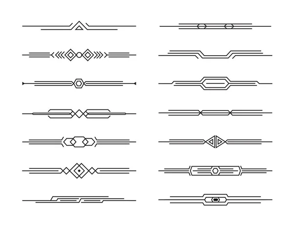 Ensemble de lignes géométriques vectorielles de séparateurs modernes pour le décor de page, la bordure d'art et la conception de cadre, collection de rayures noires sur fond blanc — Image vectorielle