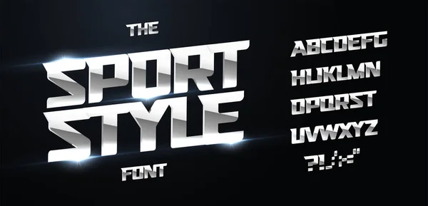 Alfabeto estilo deporte. Fuentes modernas dinámicas en negrita, tipo de hierro para el logotipo de potencia moderna, letras techno, titular de cromo para póster y gráfico de banner. Letras de metal pulido, diseño de tipografía vectorial — Vector de stock