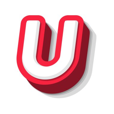3D cesur komik U harfi, modern süper kahraman monogramı için ağır tip, ödül logosu, çizgi roman grafiği, eğlenceli ve havalı poster ve eğitim oyunu. Extrude biçim vektör tipografi tasarımı