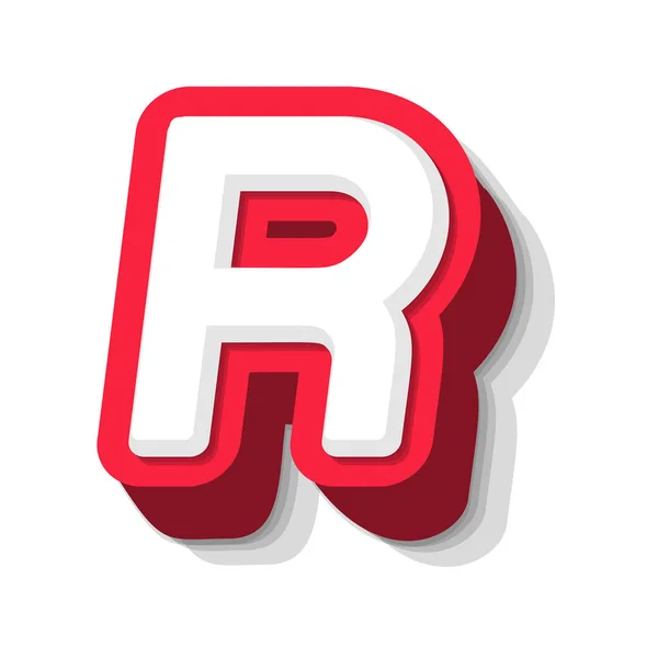 3D smělé vtipné písmeno R, těžký typ pro moderní superhrdina monogram, logo ceny, komiks grafika, zábava a cool plakát a vzdělávací hra. Extrudovat styl vektorové typografie — Stockový vektor