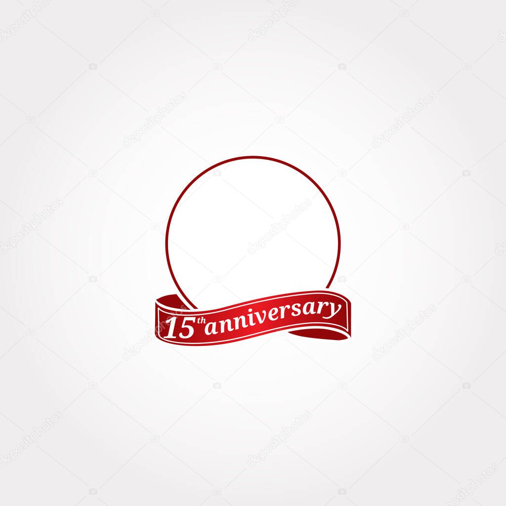 Template Logo 15th anniversary with a circle and the number 15 in it and labeled the anniversary year. Fifteenth anniversary.