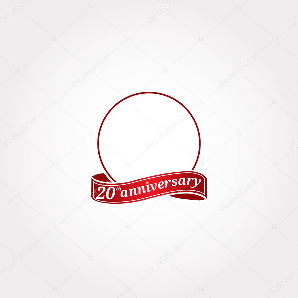 Template Logo 20th anniversary with a circle and the number 20 in it and labeled the anniversary year. Twentieth anniversary.