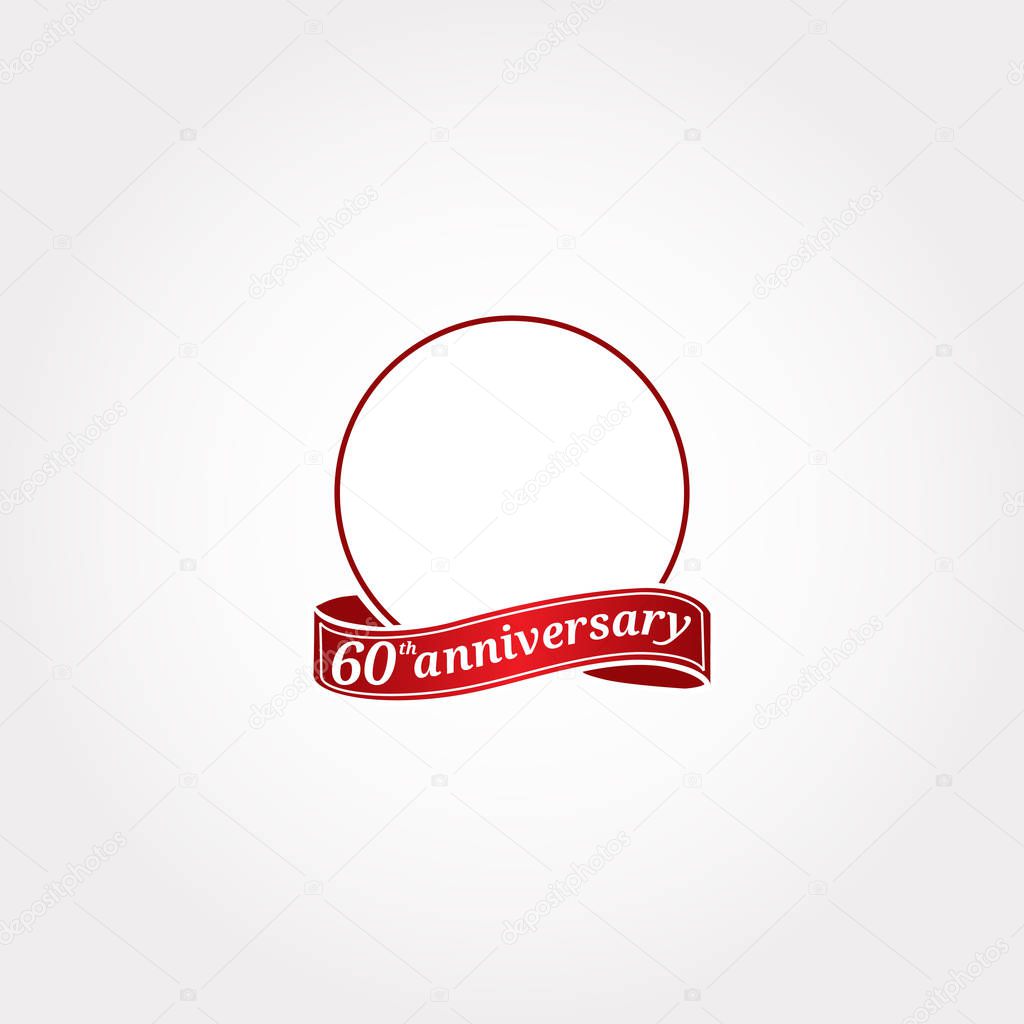 Template Logo 60th anniversary with a circle and the number 60 in it and labeled the anniversary year. Sixtieth anniversary.