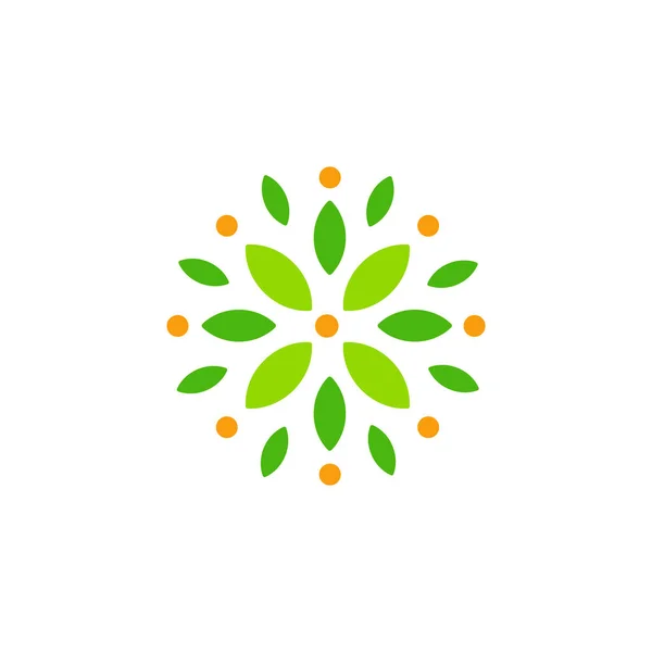 Круглий абстрактний квітковий вектор шаблон логотипу, квітка зеленого листя, пелюстки та ягоди — стоковий вектор