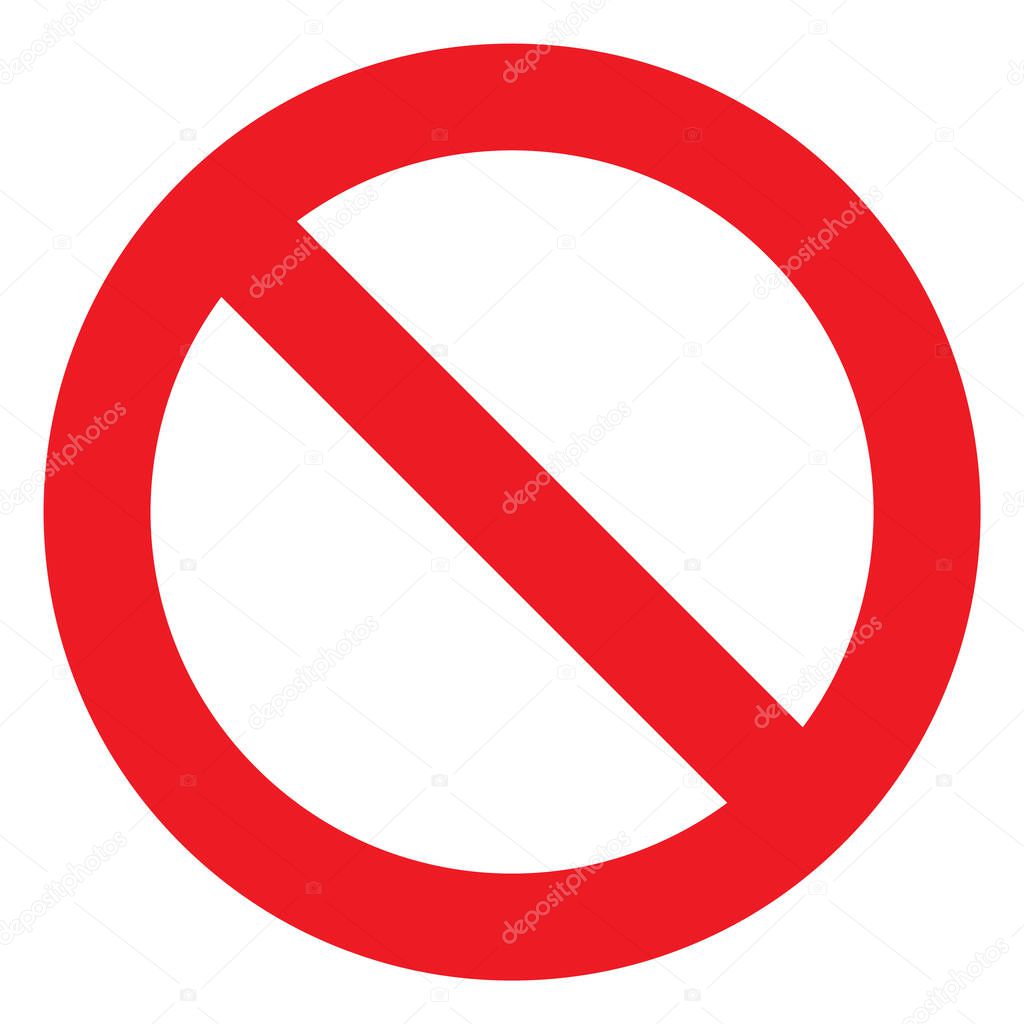 No sign, ban vector icon, stop symbol, red circle with oblique line isolated mark.