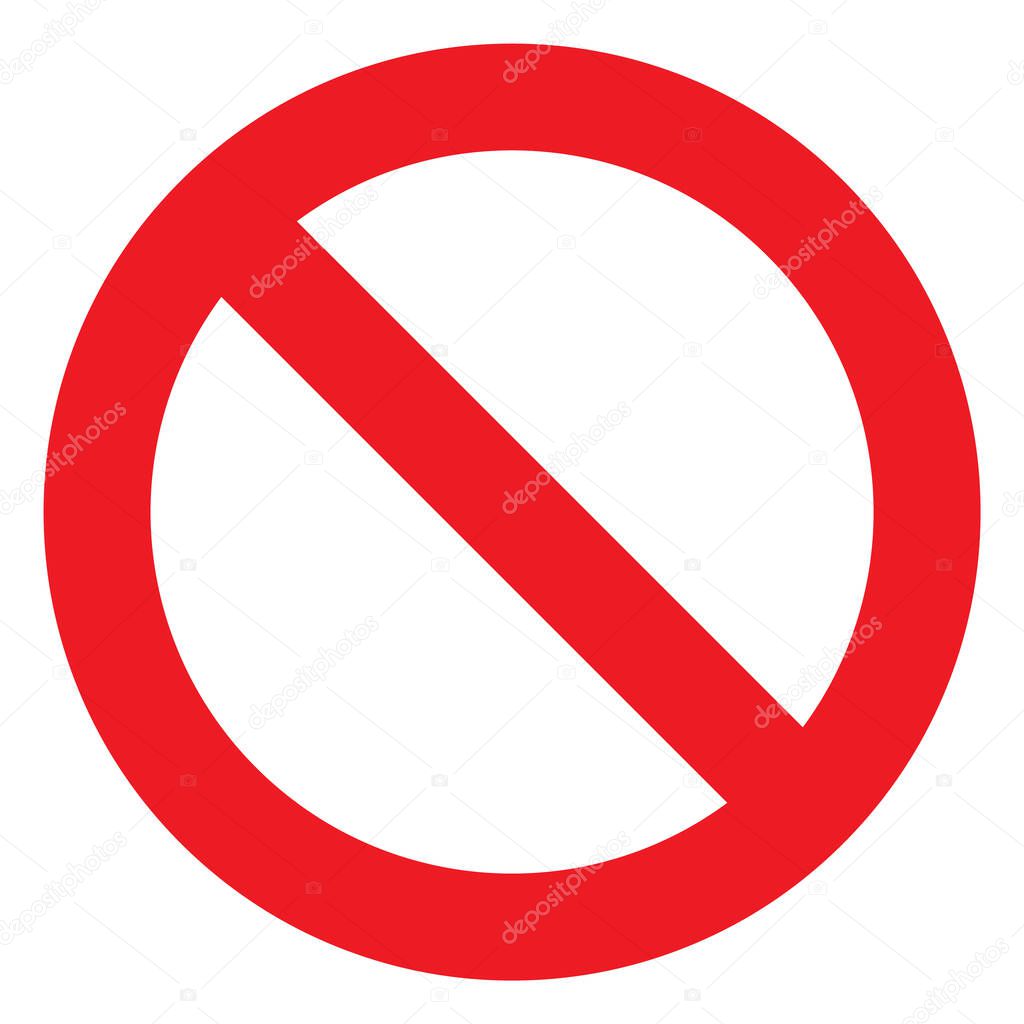 No sign, ban vector icon, stop symbol, red circle with oblique line isolated mark