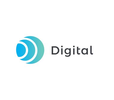 Soyut dalga ikonu, mavi radyo dalgaları. Ay fazları logo şablonu, yay düz soyut amblem. Dijital teknoloji için konsept logot tasarımı. Vektör logosu.