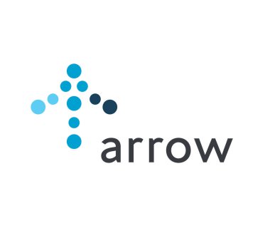 Yukarı ok simgesi, mavi daireler. Noktalı logo şablonu, düz ilerleme işareti. İş, web, sunum ve navigasyon için büyüme konsepti logoti tasarımı. Vektör logosu.