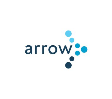 Soyut ok simgesi, sonraki, mavi daireler düğmesi. Sıra dışı bir sağ ok. Noktalı vektör logosu ve teslimat ve ulaşım işi işareti.