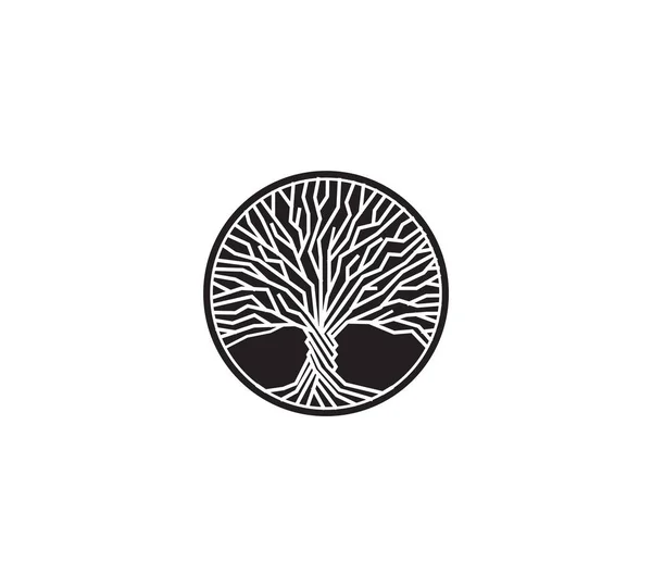 Logo vettoriale isolato albero bianco e nero. Simbolo della conoscenza.Elemento natura rotonda . — Vettoriale Stock