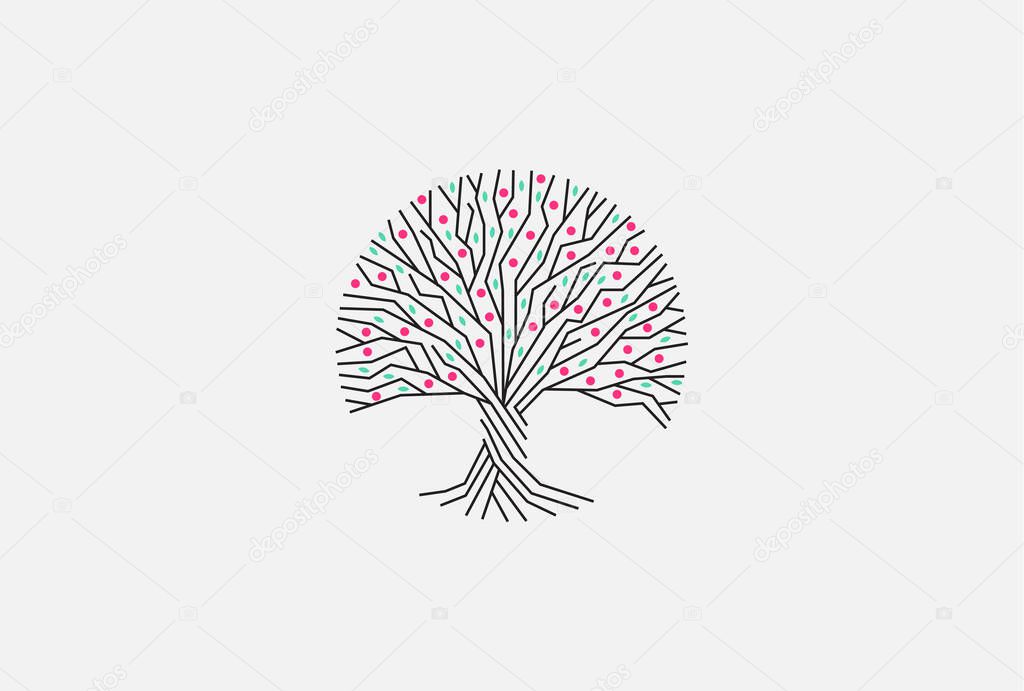 Bloom tree isolated vector logo. Blossom tree crown. Round spring symbol. Nature element. Eco products sign.