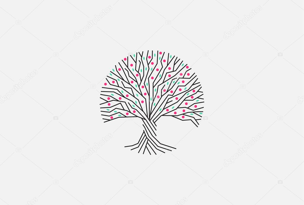Bloom tree isolated vector logo. Blossom tree crown. Round spring symbol. Nature element. Eco products sign