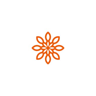 Çiçek vektör doğrusal logosu. Turuncu çizgi sanat simgesi. Özet bahçe sembolü.