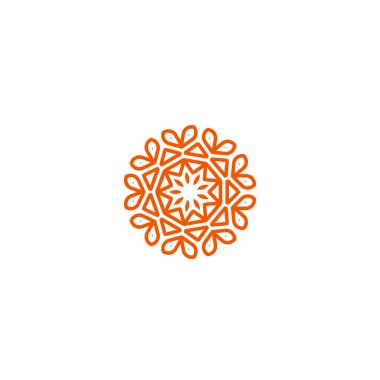 Çiçek vektör doğrusal logosu. Turuncu çizgi sanat simgesi. Özet bahçe sembolü.