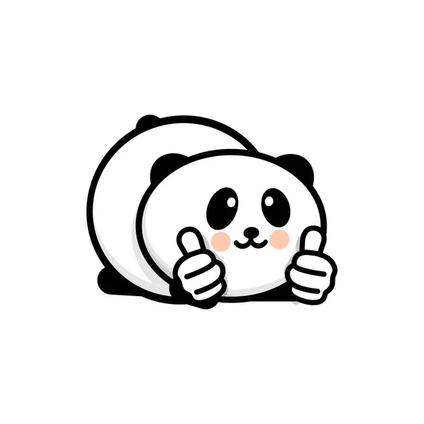 Logotipo OK. Engraçado pequeno panda bonito mostrando gesto com a mão, símbolo abstrato de aprovação e adoção. Vetor polegar para cima logotipo com a imagem de um urso preto e branco chinês mostrando seu consentimento —  Vetores de Stock