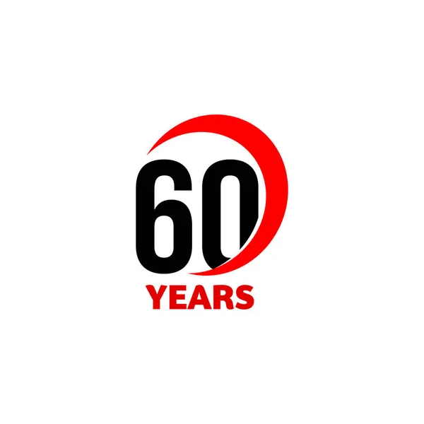 60th Aniversário logotipo vetor abstrato. Sessenta feliz dia de aniversário ícone. Números pretos em arco vermelho com texto 60 anos . —  Vetores de Stock