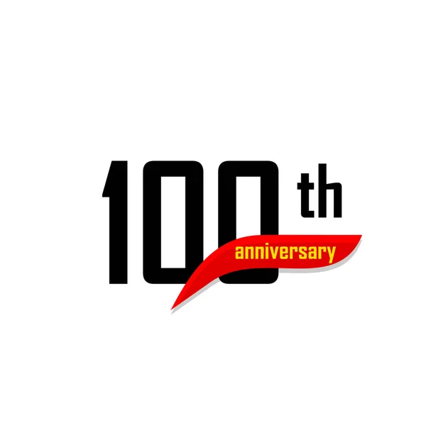 100η Επέτειος αφηρημένο διάνυσμα λογότυπο. Εκατό χρόνια πολλά. Μαύροι αριθμοί witth κόκκινο μπούμερανγκ σχήμα με κίτρινο κείμενο 100 χρόνια. — Διανυσματικό Αρχείο