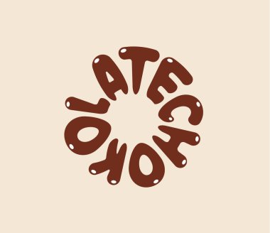 Çikolata rengi yuvarlak harfler, şeker amblemi şablonu, çizgi film tarzı izole edilmiş çizim..