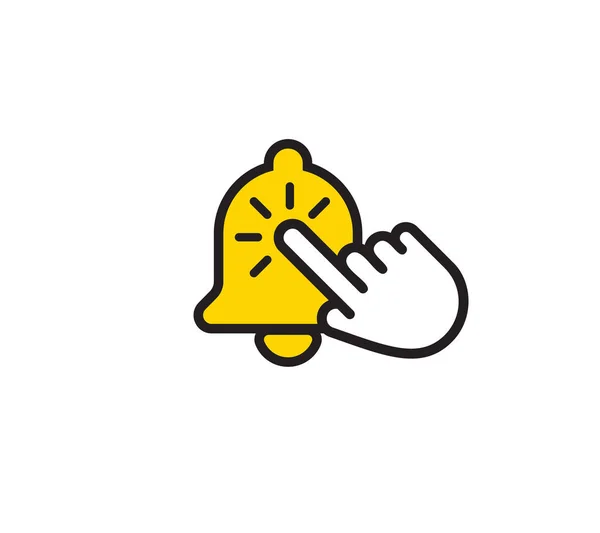 Izolált harang ikon, értesítési szimbólum, csengőjel megnyomása, emlékeztető gomb a friss videó tartalmak előfizetőinek. — Stock Vector