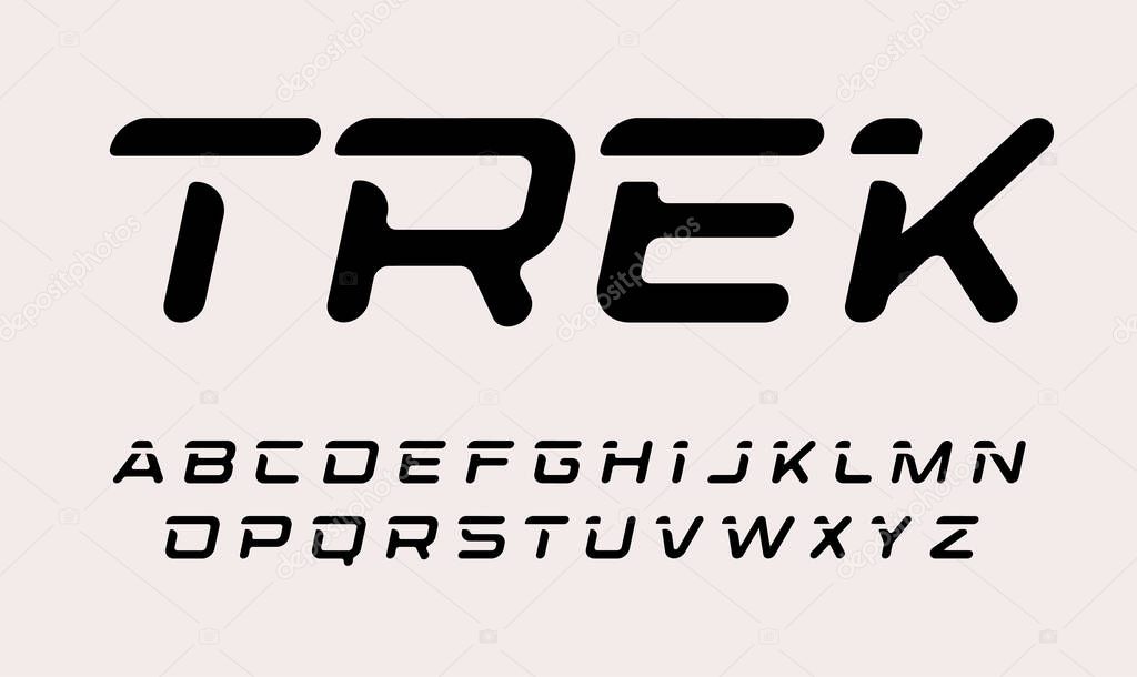 Velo trek letters set. Dynamic italic modern style alphabet. Font for sport events and promotions, gym logos, banner and poster headline, sportsman monogram. Vector typography design