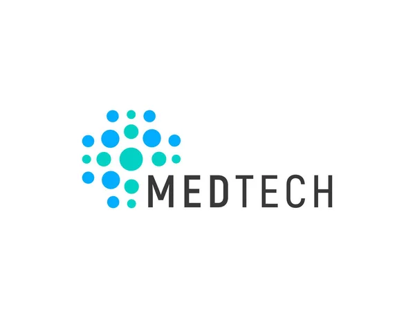 Tecnologia medica logo concetto, astratto blu tratteggiata croce, illustrazione vettoriale — Vettoriale Stock