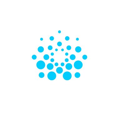 Su logosu kavramı, soyut mavi noktalı damla sembolü, köpüklü su amblemi, vektör logoti şablonu