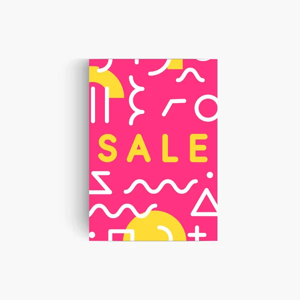 Sale pink banner template with memphis geometrical background. Bright sunny backdrop for flyer, card, poster or presentation. Vector illustration. — Stock Vector