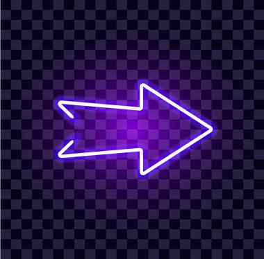 neon ok aydınlatma göstergesi neon tüpü şeffaf arkaplan üzerinde parlayan vektör simgesini sağ tarafa doğru gösterir