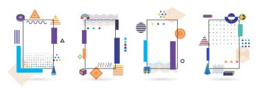 Abstract geometric banner with Kandinsky style frames, Memphis design elements, minimal geometric shapes. Vector art poster borders. clipart
