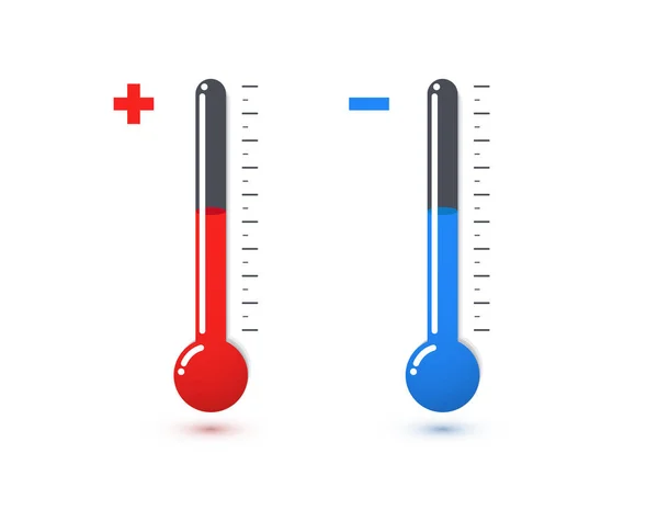 Thermomètres au mercure rouge et bleu illustration vectorielle. Icônes de capteur de température chaude et froide. Tubes à essai chimiques, éléments d'expérience chimique . — Image vectorielle