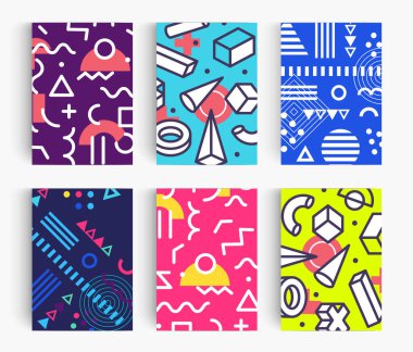 Summer posteri. Pankart, kart ve el ilanları için parlak Memphis geometrik tasarım şablonu. Yaratıcı vektör illüstrasyonu.