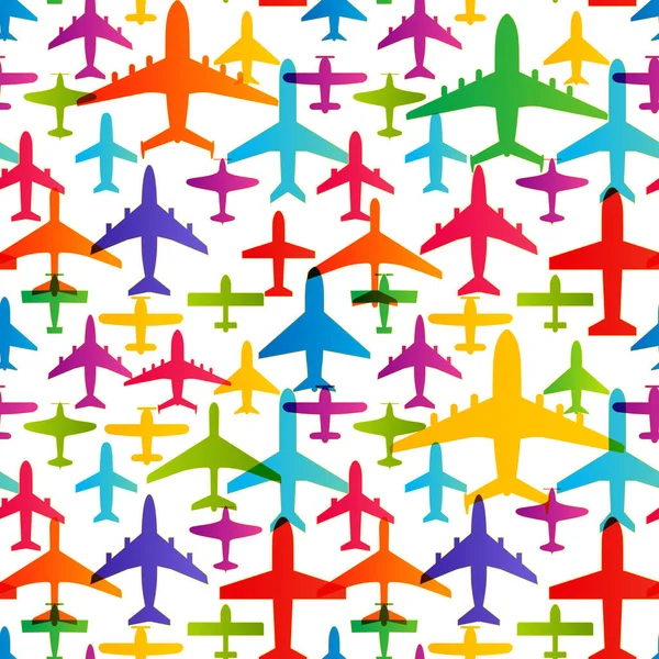 Airplane seamless background. Aircraft transportation colorful pattern template. Aviation vector repeatable texture. — Stock Vector