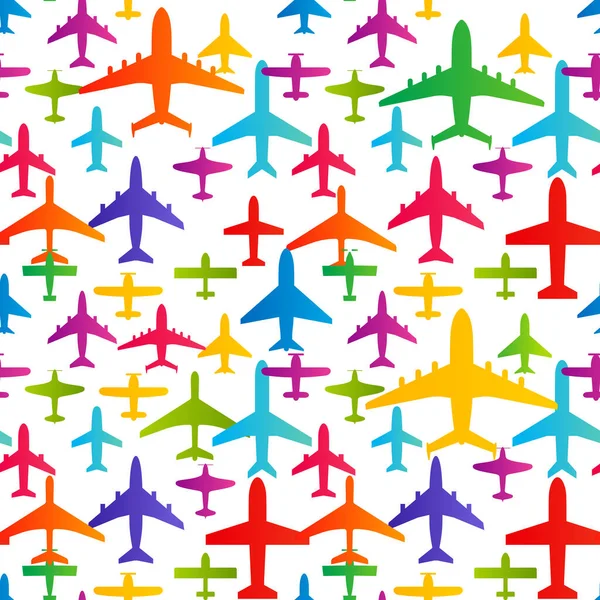 Αεροπλάνο απρόσκοπτη φόντο. Μεταφορά αεροσκαφών πολύχρωμο πρότυπο μοτίβο. Aviation διάνυσμα επαναλαμβανόμενη υφή. — Διανυσματικό Αρχείο