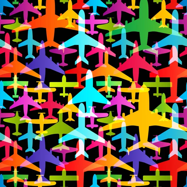 Airplane seamless background. Aircraft transportation colorful pattern template. Aviation vector repeatable texture. — Stock Vector