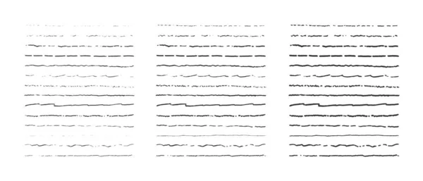Ensemble de lignes, séparateurs dessinés à la main, soulignements de gribouillis, différentes bandes de brosse d'épaisseur. Cadre vectoriel et élément de bordure. — Image vectorielle
