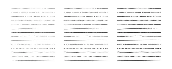 Set med linjer, handritade avdelare, doodle understrykningar, olika tjocklek borste ränder. Vektorram och gränselement. — Stock vektor