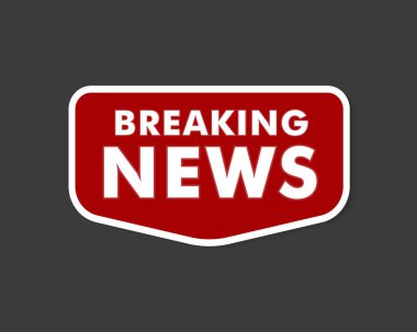 Siyah arka planda kırmızı gagalı haber etiketi. Önemli bilgiler, TV haberleri, son haberler. Medya yayın etiketi.