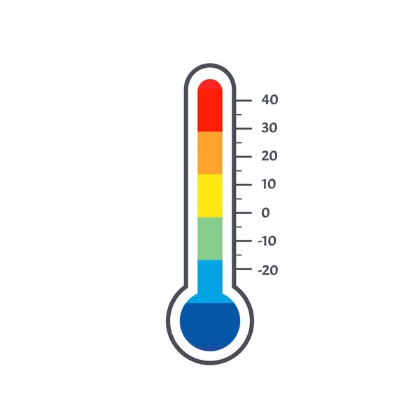 Logo du thermomètre au mercure. Logotype coloré d'échelle de système de mesure de température. Illustration vectorielle de prévisions météorologiques brillantes. Élément scientifique, tube en verre de laboratoire, icône de fiole. Signature du réactif chimique . — Image vectorielle