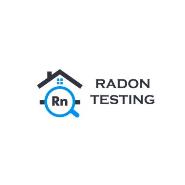 Ev radonu test servisi logosu. Rn kirliliği ilk alarm kiti, iyileştirme logoti. Tehlikeli kimyasal element tespit şirketi vektör çizimi.