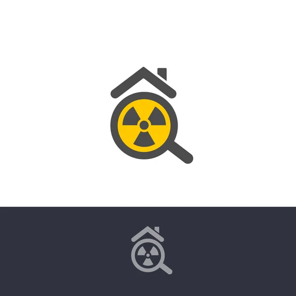 Isolated poisonous radon contamination, chemical element logo. Radioactive building, house caution icon. Radium pollution test logotype. Atomic radiation, rn sign. Dangerous environment warning. — Stock Vector